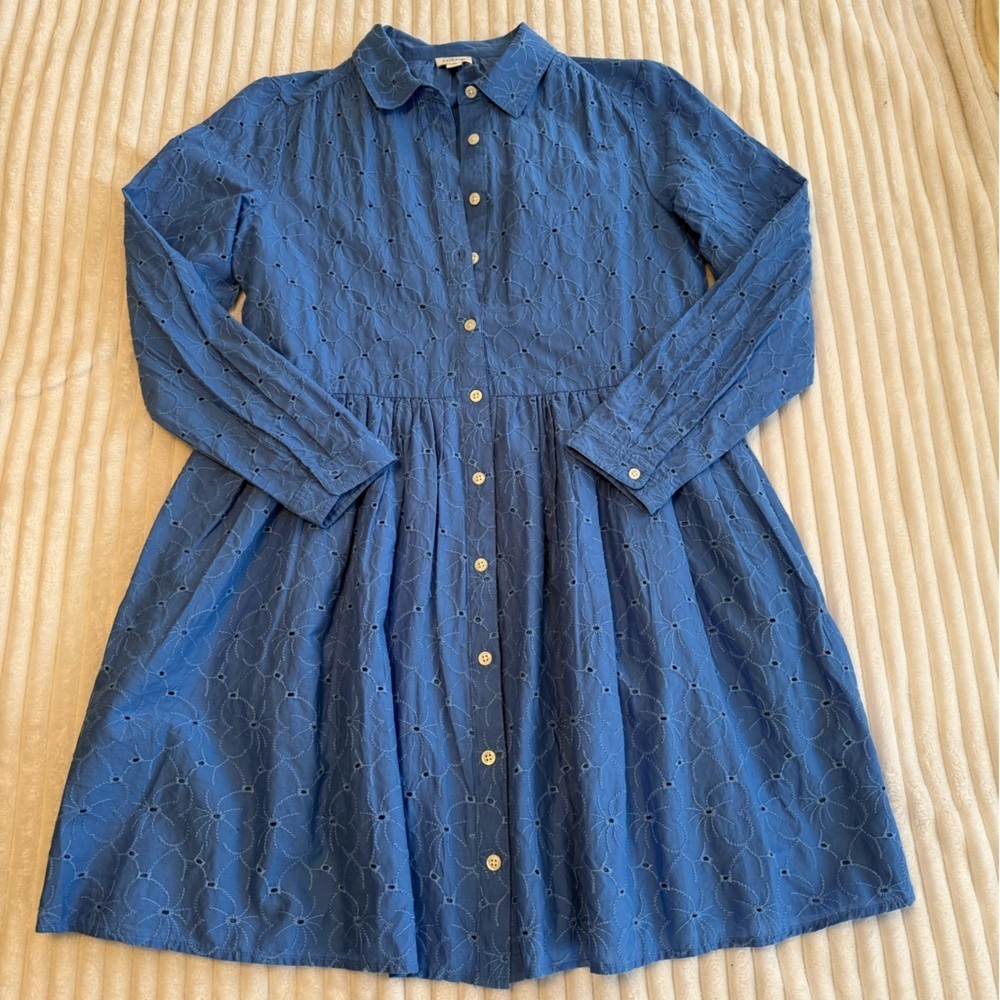 J. Crew Long Sleeve Floral Eyelet Mini Shirtdress in Blue